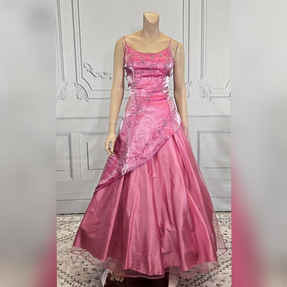 Precious Formals Y2K Pink Beaded Spaghetti Strap Ballgown Prom Party Dress sz 6 - Picture 1 of 2